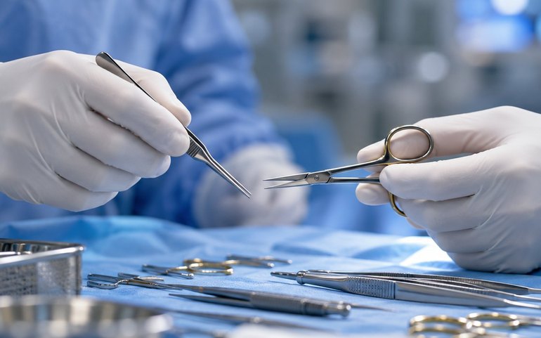 Instrumental de microcirurgia usado em cirurgia plástica no Complexo Hospitalar Reunidas